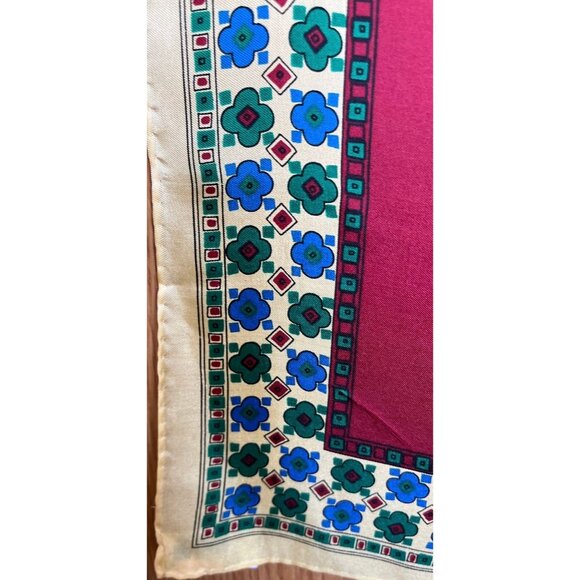 Vtg 1970’s ECHO Scarf Chinon Azlon Silk Scarf Maroon Blues Yellow Floral Japan - Picture 10 of 10